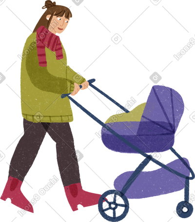 woman mother walking with a baby in a stroller PNG, SVG