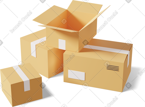 3D cardboard boxes PNG, SVG