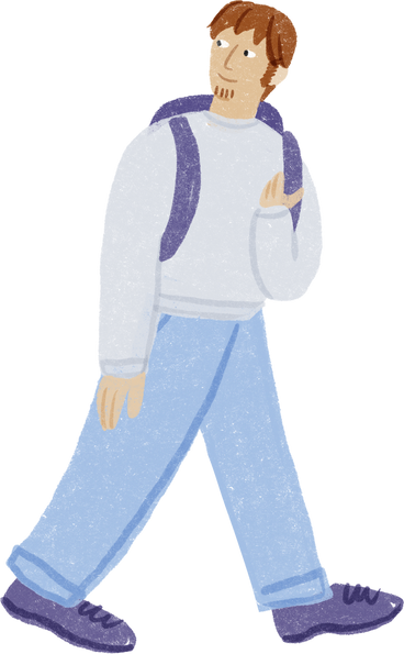Man walking with a backpack looking back PNG, SVG