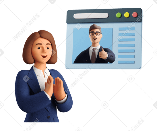 3D Happy woman clapping at remote business meeting Illustration in PNG, SVG