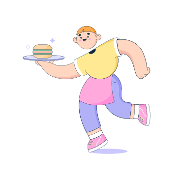 Waiter carries a tray with a hamburger PNG, SVG