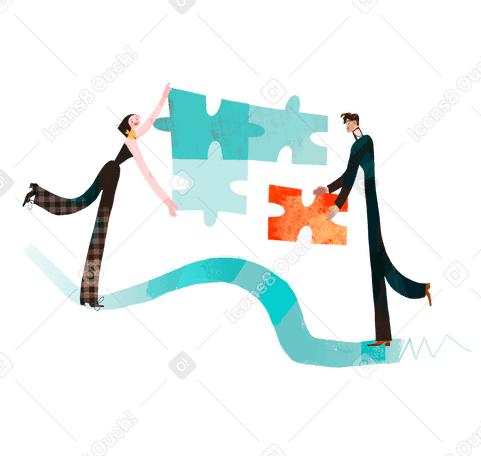 Man and woman doing puzzle as team PNG, SVG