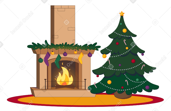 Fireplace and Christmas tree on Christmas eve PNG, SVG