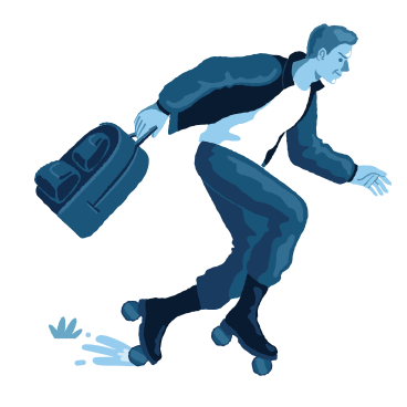 Man on roller-skates with the backpack in hand PNG, SVG
