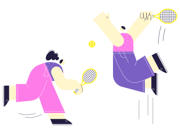 Dos amigos jugando al tenis como hobby. PNG, SVG