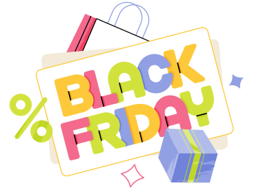 Lettering Black Friday on note with bag and box text PNG, SVG