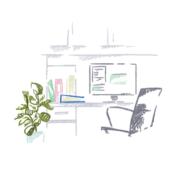 Espacio de oficina de diseño minimalista con maceta. PNG, SVG
