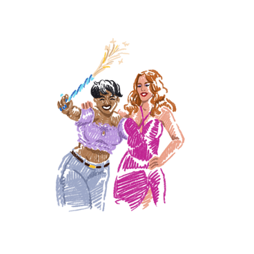 Due donne in posa per una foto a una festa PNG, SVG