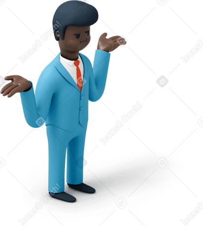 3D Black man in suit shrugging shoulders PNG, SVG