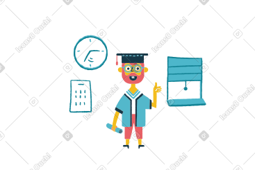 Man in mortarboard standing in classroom and showing thumbs up PNG, SVG