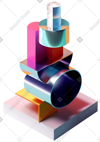 3D 抽象金属形状的堆栈 PNG, SVG