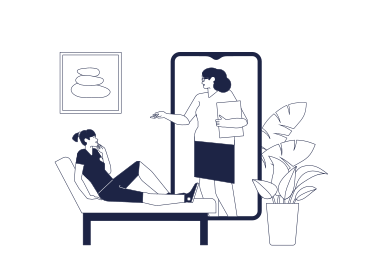 ソファで女性とのオンライン心理療法セッションを開催するスマートフォン画面の心理学者 PNG、SVG
