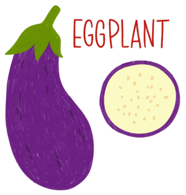 Eggplant and eggplant slice with lettering PNG, SVG
