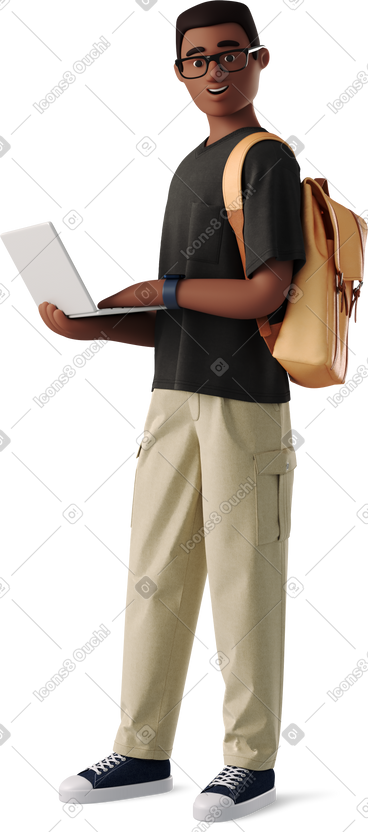 Guy with backpack and laptop PNG, SVG