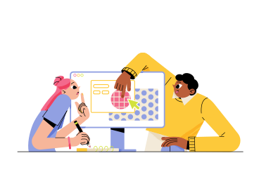 Business coach explains the material to the woman animated illustration in GIF, Lottie (JSON), AE