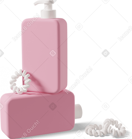 3D pink shampoo bottles and hairties PNG, SVG