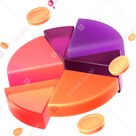 3D floating pie chart and coins PNG, SVG