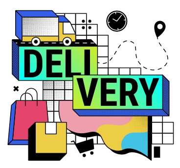 Delivery service with vehicle and bags PNG, SVG