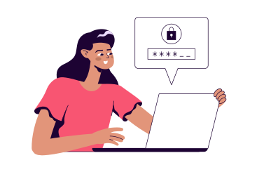 Woman enters a password on a laptop PNG, SVG