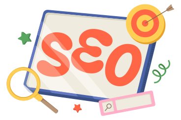 Lettering SEO with target, search bar and magnifying glass text animated illustration in GIF, Lottie (JSON), AE