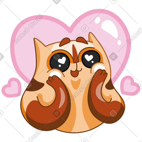 被迷住的猫，眼睛里含着心 PNG, SVG