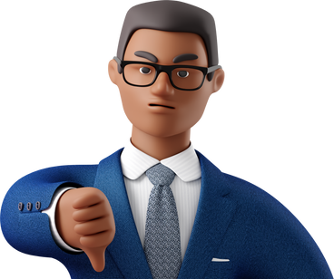 close up of angry black businessman in blue suit showing thumbs down PNG, SVG