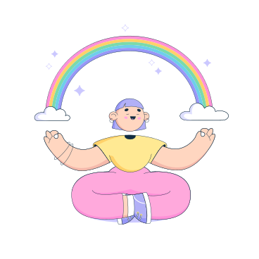 Mujer medita bajo un arco iris PNG, SVG