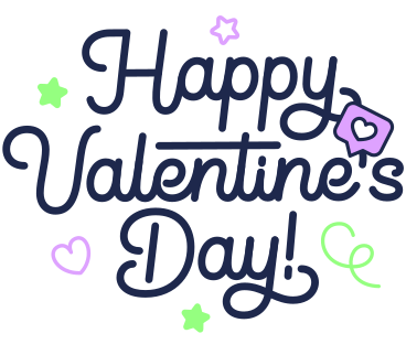 Lettering Happy Valentine's Day! with heart sign and stars text PNG, SVG