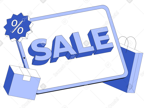 Lettering Sale with bag, box and percent sign text PNG, SVG
