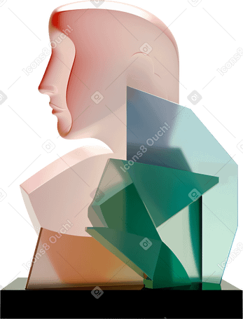 3D abstract sculpture made of glass head silhouette PNG, SVG