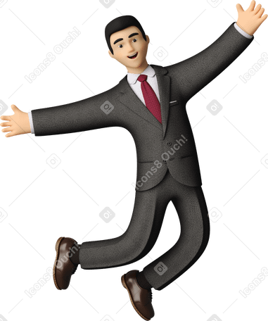 3D businessman in black suit jumping Illustration in PNG, SVG