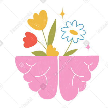 Flowers growing from the brain Illustration in PNG, SVG