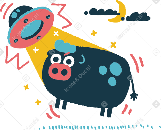 Ufo stealing a cow at night PNG, SVG