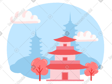 有日本城堡的风景 PNG, SVG