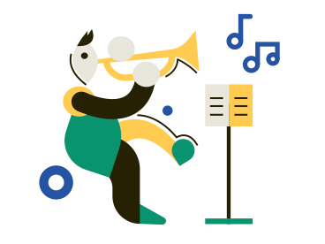 Man playing a trumpet while reading musical notes PNG, SVG