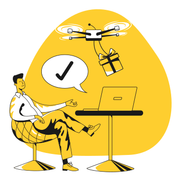 Man receiving a drone delivery PNG, SVG
