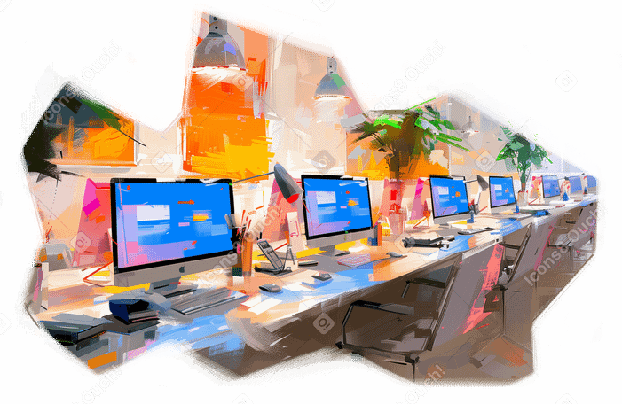 oil painting of a startup office PNG, SVG