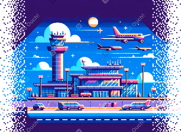 Aeroporto pixel con confini che scompaiono PNG, SVG