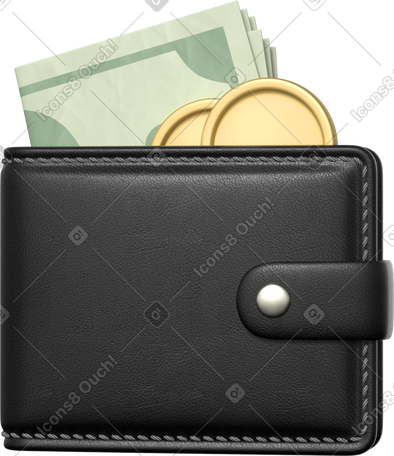 3D black wallet with money PNG, SVG