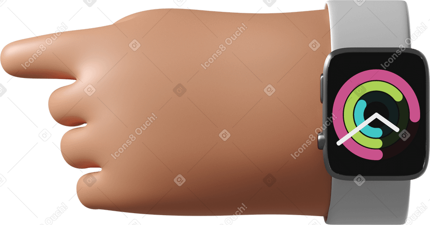 3D Main de peau bronzée avec smartwatch allumée pointant vers la gauche PNG, SVG