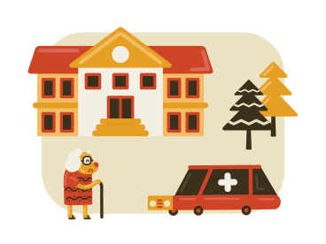 Elderly woman, hospital and ambulance PNG, SVG