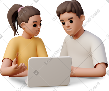 Boy and girl sitting in front of laptop PNG, SVG