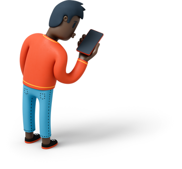 Punto di vista posteriore di un uomo di colore che esamina il suo telefono PNG, SVG