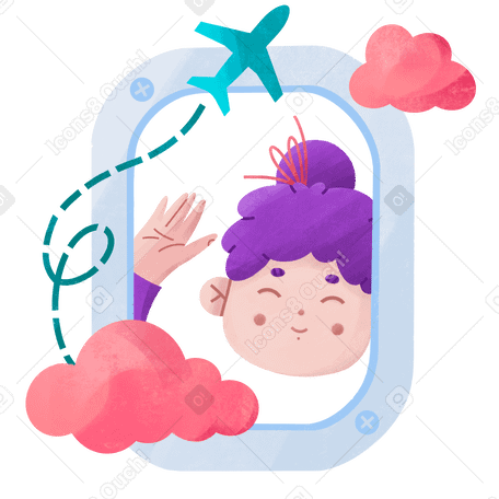 Happy girl waving from the airplane window PNG, SVG