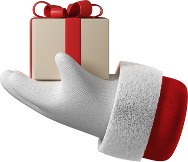 Santa's hand holding a gift box PNG, SVG