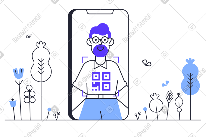 男士扫描衬衫上的二维码 PNG, SVG