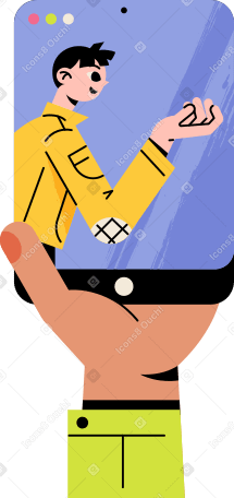 hand holding a mobile phone with a picture of a man Illustration in PNG, SVG