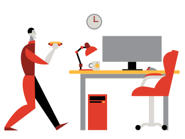 Мужчина делает перерыв на кофе в домашнем офисе в PNG, SVG