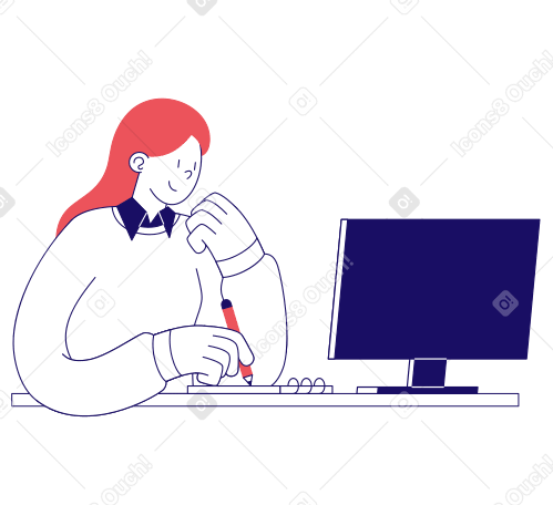 Frau studiert online PNG, SVG