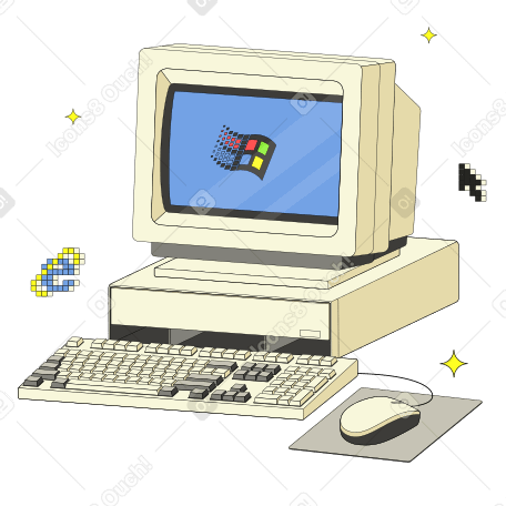 Ретро персональный компьютер с логотипом windows в PNG, SVG
